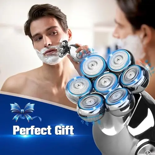 Head Shaver for Bald Men, 6 in 1 Floating Head Razor with Nose Hair, Sideburns Trimmer, Face Brush, Upgrade 7D Electric Razor for Men with Type-C Charger, LED Display & Waterproof 5