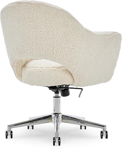 Serta Valetta Home Office Chair, Home Desk Chair with Memory Foam Padding, Midcentury Modern Style, Chrome-Finished Stainless-Steel Base, Cream Fuzzy Faux Fur 13