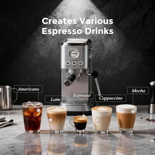 avigator Espresso Coffee Machine, 20 Bar Espresso Maker with Milk Frother, Hot Espresso & Cold Brew, 50 oz Water Tank, Visible Pressure Gauge, Compact Design for Counter 7