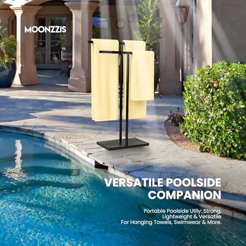 MOONZZIS 40" Standing Towel Rack - Floor Double-T Shape Bath Sheet Holder, Standing Towel Racks for Bathroom, Free Standing Towel Rack, Matte Black Finish, Marble Type Base 6.6lbs 6
