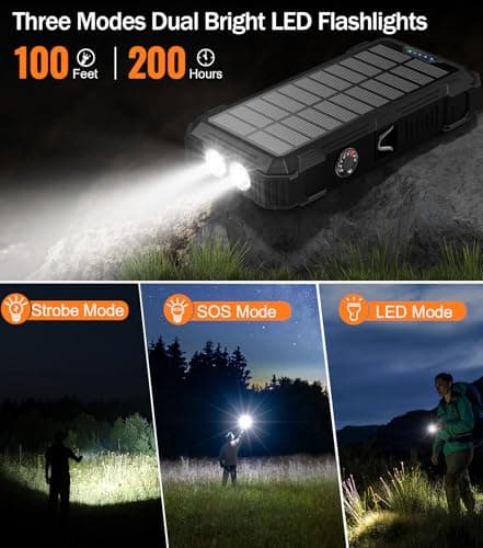 Sudrov Solar Charger Power Bank, 42800mAh Wireless Portable Charger with USB-C in/Output, QC3.0 Fast Charging 15W 4 Ports Outdoor Battery Pack Built-in LED Flashlight, for iPhone, Galaxy, iPad etc 5