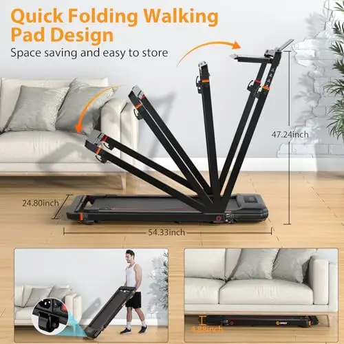HiFast Walking Pad Treadmill with Desk Workstation, 3.0HP Under Desk Treadmills with 8% Incline Handle Bar, Foldable Portable Treadmill for Home Office, 300lbs Capacity, Remote Control, APP 8