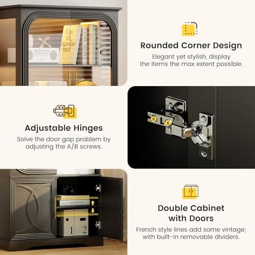 Lareth Display Curio Cabinet with Glass Doors, 69 in Tall Bookcase with LED Lights, Storage Cabinet|Kitchen Pantry Cabinet, 5 Tier Glass Display Case for Living Room, Home Office, Black 6