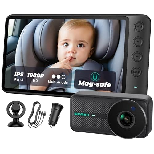 WEMOH NO.1 Magnetic Baby Car Camera, 5'' 1080P IPS Magnetic Mount Monitor, Auto Night Vision, 360° Rotation Car Camera for Baby with Zoom & Mirror Mode, USB-Powered Baby Monitor for Rear Facing