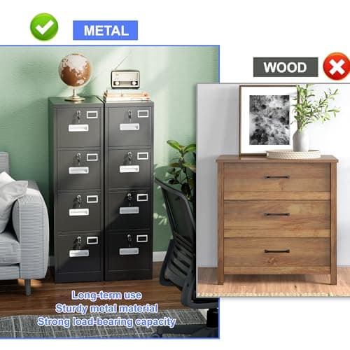 SUXXAN 4 Drawer File Cabinet, Metal Vertical File Cabinet with 4 Lock,Office Home File Cabinet with Name Card Holder for A4 Letter/Legal Size, 14.96" W x 17.72" D x 55.2" H, Assembly Required(Black) 8