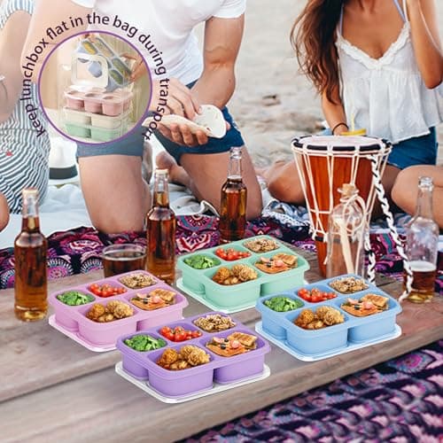 Mosville® Bento Snack Containers, 4 Pack Lunchable Container with 5 Compartments for Adults On-the-Go Meals [Portion Control], Reusable Bento Lunch Box BPA-Free 6