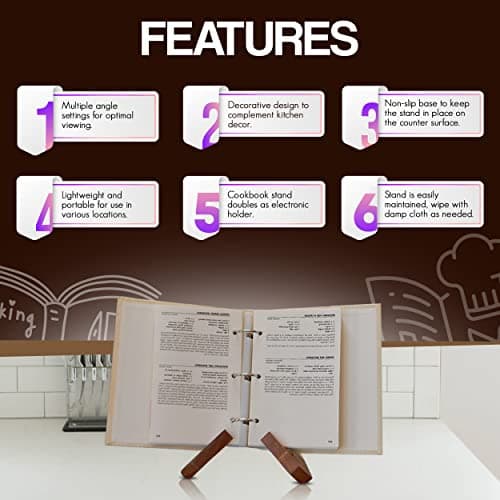 Acacia Cookbook Stand, Beautiful Recipe Holder for Kitchen Countertops, Convenient Hands-Free Cooking Stand for Kitchen Counter 5