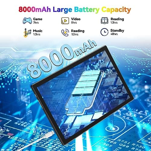 Latest 2025 Android 13 Tablet, 128GB+16(8+8 Expand)GB/512GB Expandable, Octa-Core Tablet with 5G WiFi, 8000mAh Battery, 10.1 inch Tableta with 21MP Camera, Tableta with Keyboard, Bluetooth,Mouse, Case 5
