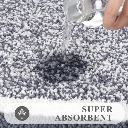 Pauwer Bathroom Rug Mat Set 3 Piece, Microfiber Shaggy Bath Set, Non-Slip Ultra Soft Carpet Mats, Absorbent with U-Shaped Toilet for Bathroom, Tub, Shower, Dark Grey 5