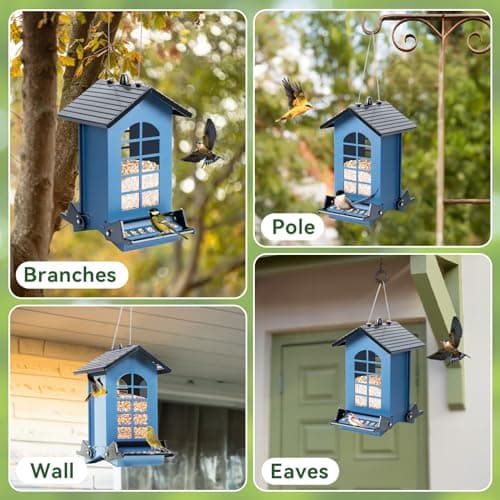 Squirrel Proof Bird Feeder for Outdoors Hanging, 8LBS Metal Hanging Bird Feeder with Bilateral Weight-Activated Perches for Outside - Blue 6