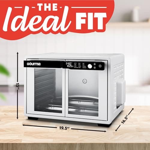 Gourmia French Door Air Fryer Oven - 37 Qt Large Capacity Convection Toaster Oven, FryForce 360°, Digital Display, 12 Cooking Presets, Dehydrate, Fits 13” Pizza, Dishwasher-Safe, White 9