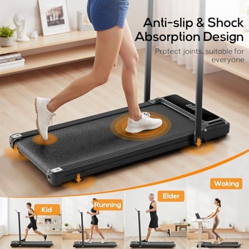 Walking Pad Under Desk Treadmill with Foldable Handle Bar, Portable Compact Electric Walking Treadmills with Remote Control for Home Office, Quiet Fitness Machine, Inky Black 6