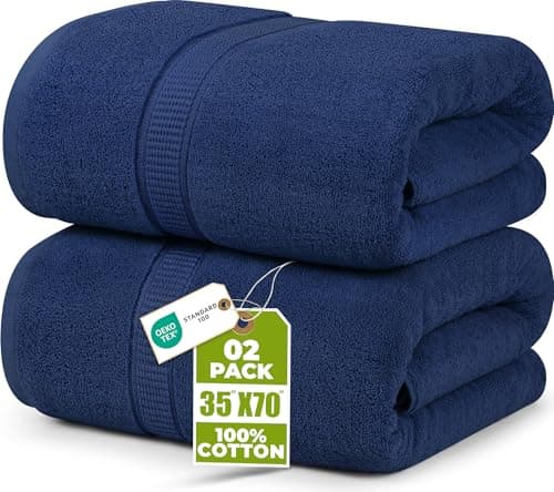 Utopia Towels Luxurious Jumbo Bath Sheet 2 Piece, 600 GSM, 35 by 70 Inches, 100% Ring Spun Cotton, Highly Absorbent and Quick Dry Extra Large Bath Towel, Super Soft Towel, Navy