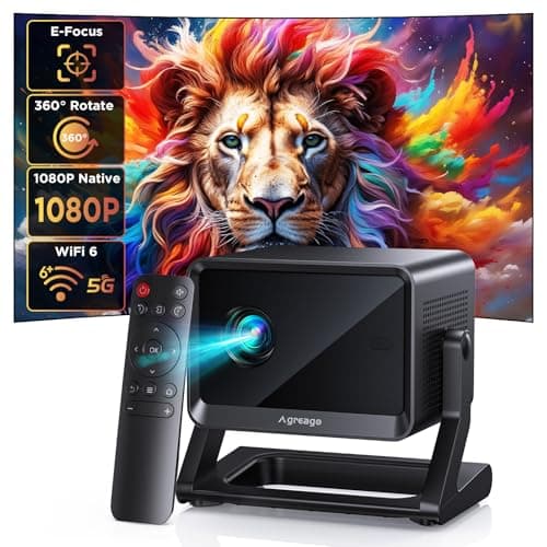 [360° Adjustable Stand] Projector with WiFi and Bluetooth, Electric Focus Movie 1080P Projector, Portable Home/Outdoor Projector for Phone/TV Stick/PowerPoint/Laptop
