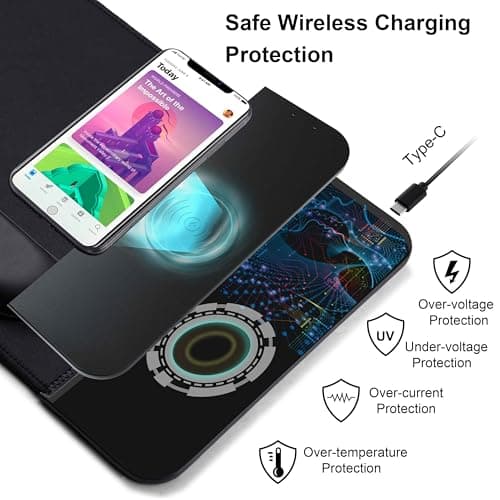 15W Wireless Charging Mouse Pad with Wrist Support, Fast Qi Wireless Charger Mouse Mat for iPhone 16/15/14/13/12/12 Pro/11/11Pro/XR/Xs/X, Samsung Galaxy S10/S9/S8 Plus Note 9/8 Multiple Devices 6