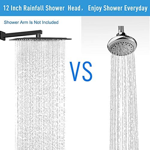 NearMoon Rain Shower Head, High Flow Stainless Steel Square Rainfall Shower, Waterfall Bath Shower Body Covering, Ceiling or Wall Mount (12 Inch, Matte Black) 6