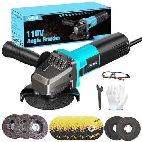 Avhrit Angle Grinder,10 Amp 4-1/2 inch Corded Angle Grinder Tools,11000 RPM Metal Grinder with 5 Cutting/3 Grinding/2 Flap Discs,Small Angle Grinder Tool for Cutting, Grinding, Polishing