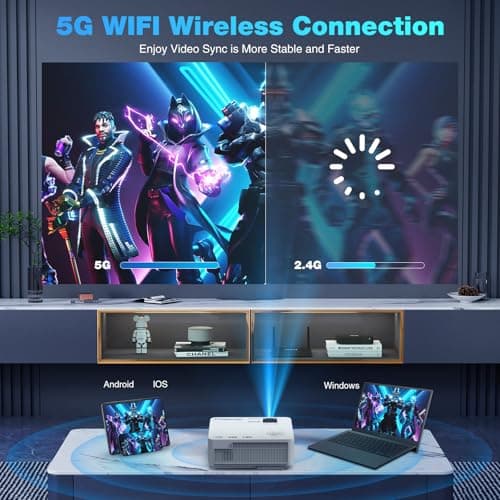 Native 1080P Projector with 5G WiFi Bluetooth, 4K Supported Home Projector, Portable Outdoor Projector with Max 300" Display, Movie Projector Compatible with TV Stick, HDMI, Phone 5