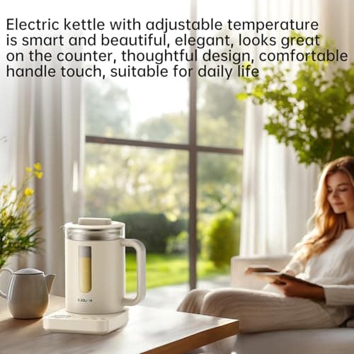 VJQUMM 1000W Electric Kettle 1.2L Capacity Health pot, temperature control Glass pot for loose tea steeper, Hand-brew coffee, Fast Water Heating, hot drink making, Daily home tea brewing 6