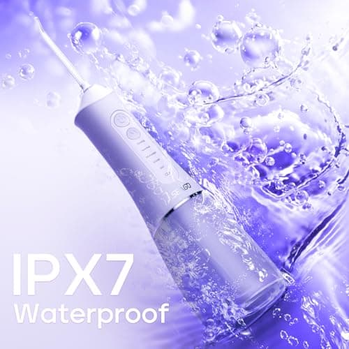 SEAGO Water Dental Flosser Cordless for Teeth, 5 Modes and 7 Nozzles, Dental Water Flosser 300mL, DIY Mode Memory Function, IPX7 Waterproof Dental Flosser, SG8019 Purple 8