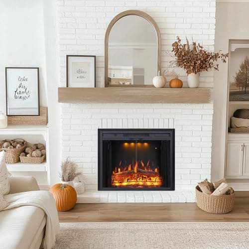 Valuxhome 35.63” W 27.5" H Electric Fireplace Insert with Low/High Temperature Settings, Movable Mesh Screen and Glass Door, 1-9H Timer, Remote and Panel Control 8