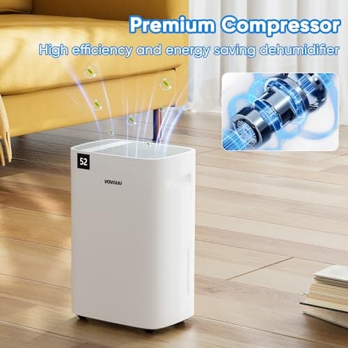 VOVGUU 4500 Sq.Ft 52 Pints Dehumidifier for Basement and Home with Drain Hose & Water Tank, 3 Smart Modes, Humidity Control, Auto Defrost, 24H Timer- 2024 Energy Star Dehumidifer for Large Room 8