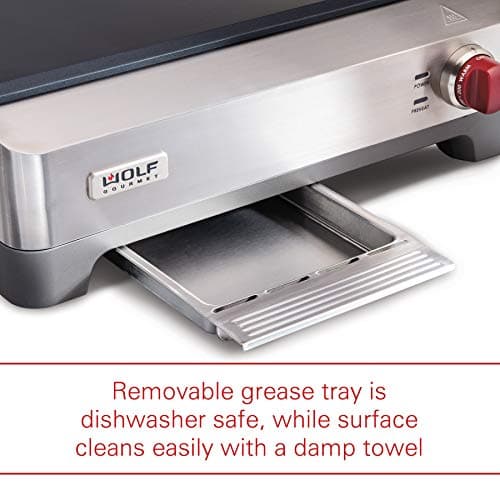 Wolf Gourmet Precision Electric Griddle, Indoor Grill, 200 sq. in, Nonstick Coating, Advanced Temperature Control, Stainless Steel, Red Knob (WGGR100S) 5