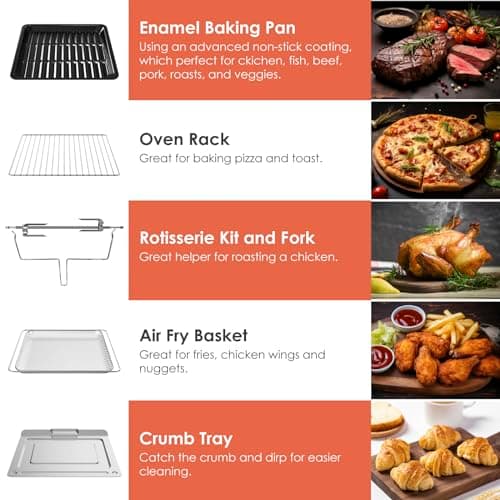 Kitchen in the box 32 QT Air Fryer Combo Toaster Oven, Extra Large, 18-in-1, Convection Toaster Oven, Countertop, with Baking, Dehydrate, Rotisserie, 6 Accessories, 1800W 8