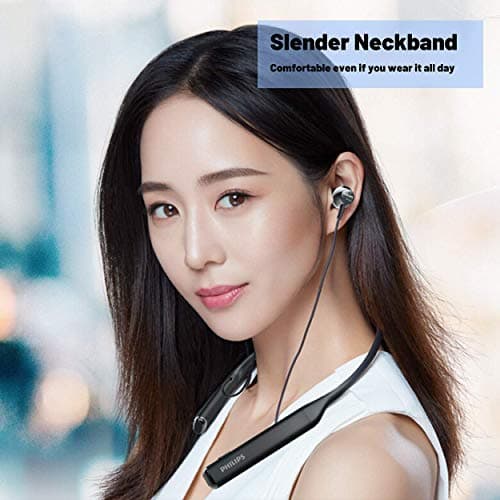Philips Bluetooth Neckband Headphones, Wireless Earbuds IPX5 Waterproof Sport Earphones, Lightweight, Deep Bass with Vibration Call Alert Neckband 10