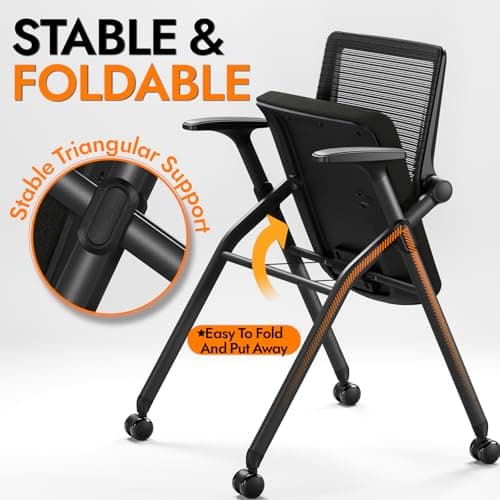 FYLICA Foldable Office Chair with PU Wheels and Smooth Armrest-Ergonomic Mesh Bouncing Back, Stackable Conference Room Chair, Office Guest & Reception & Meeting Chair (Black) 9