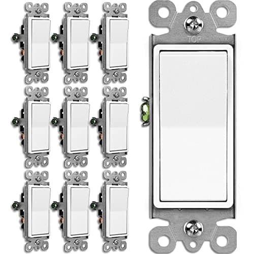 BESTTEN 10 Pack 3-Way Decorator Light Switch, 15A 120/277V, Single Pole or Three Way, Rocker Paddle Wall Switch, On/Off Rocker Interrupter, UL Listed, White