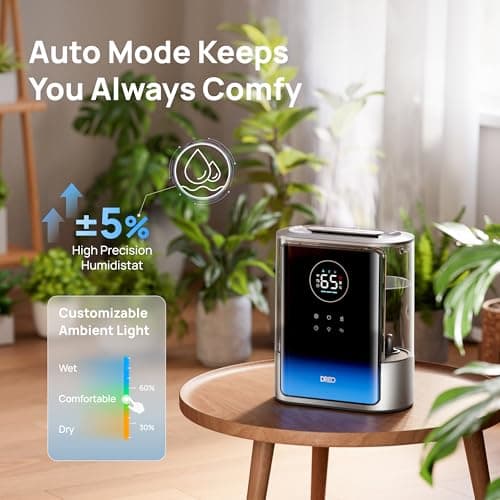 DREO 8L Smart Humidifier Large Room 600ft², HM717S, 80H Runtime Supersized Warm and Cool Mist Humidifiers for Bedroom Baby, 28dB Quiet Air Humidifier for Plants Indoor, Home, Whole House, Silver 5