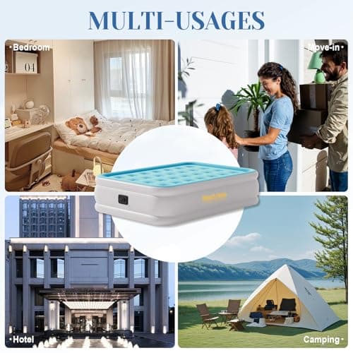 Air Mattress Full with Built in Pump, Plug-in Electric Pump Colchon Inflatable Air Bed, Blow Up Portable Mattress with Bag, Double Air Mattress for Rental Home, Camping and Guests.(18" Full, Blue) 7