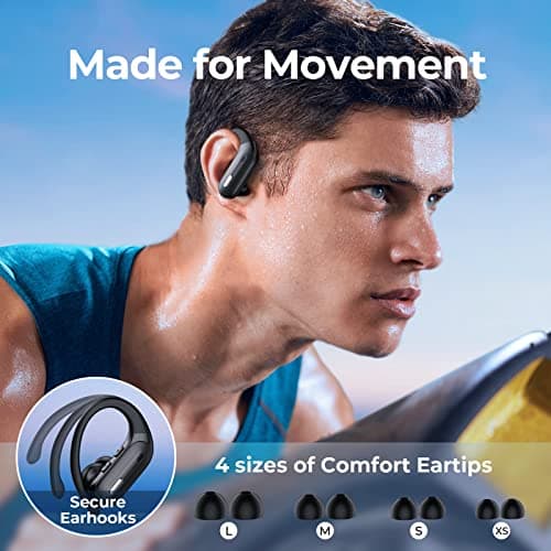 Wireless Earbuds Bluetooth 5.3 Headphones 90 Hrs Playtime Ear buds with Wireless Charging Case Power Display Over-ear Earphones with Earhooks Waterproof Stereo Headset for Android phone Workout Black 5