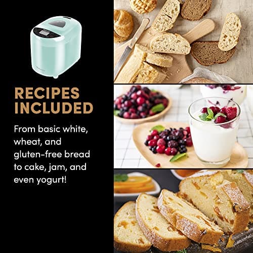 Elite Gourmet Programmable Bread Maker, 2 lb Loaf, 3 Sizes, 19 Presets incl. Gluten-Free, Dough & Jam, Delay Timer, Mint 6