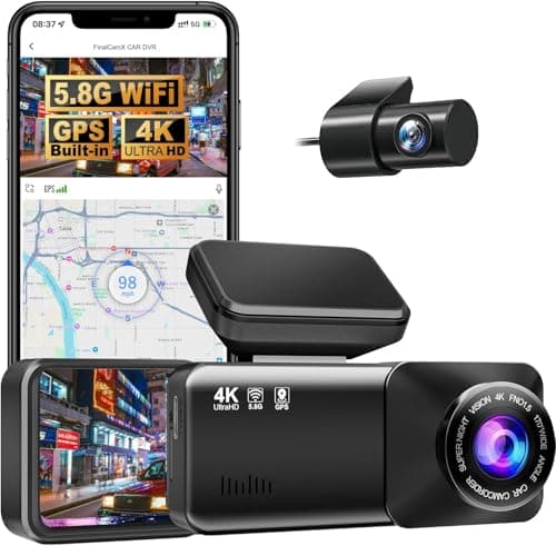 Dashcam Pro 2.0 4k with Front and Rear Camera, GPS, Free 64GB Card, Dashcam with Parking Monitoring, 170° Wide Angle, Night Vsion & Parking Mode