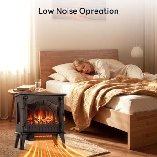 ZAFRO Freestanding Electric Fireplace Stove with Realistic Flame, 5100 BTU Electric Fireplace Heater with Retro Design, 1000W/1500W, Dual Safety Protection for Living Room, Bedroom 5