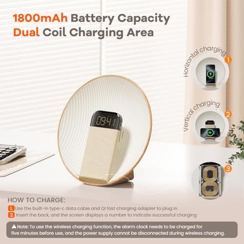 COLSUR Sunrise Alarm Clock Wake Up Light,Bluetooth Speaker,Wireless Charging,White Noise,Bedside Lamp,Bedroom,Snooze & Sleep Aid,Ideal for Gift 7