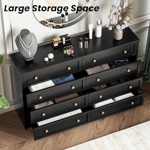 CHUWELL 8 Drawer Double Dresser for Bedroom, 55.1" Wide Dressers & Chests of Drawers with Large Capacity Storage,Black Dresser for Bedroom 6