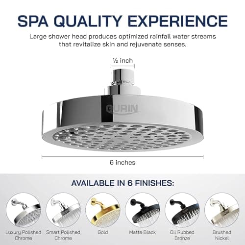 GURIN Shower Head High Pressure Rain Shower head - 6 Inch Luxury Design with Adjustable Angles, Anti-Clogging Nozzles, Easy 1-Min Install, Premium Chrome Finish for Bathroom (2.5 GPM) 5
