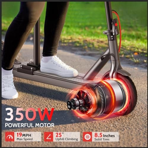 Roinside Electric Scooter with Seat - 8.5" Solid Tires, 350W Motor, Up to 19 MPH and 21 Miles Long-Range Commuting Foldable Scooter for Adults with Dual Braking System and Smart App 3