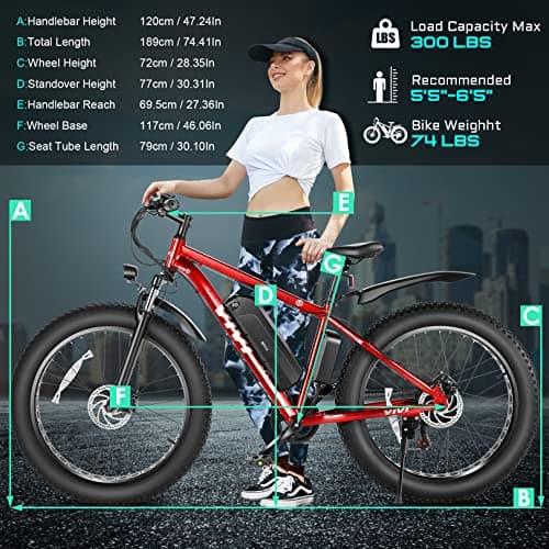 Vivi F26FUL Electric Bike Peak 1000W 26" x 4.0 Fat Tire Electric Bike with 48V 13Ah Removable Battery, 7Speed, Top 26Mph, Cruise Control, Up to 60 Miles for Commuting, Beach,Snow, UL2849 Certification 7
