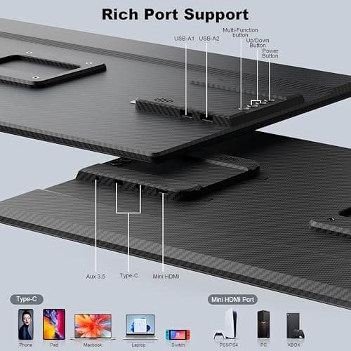 24" Large Portable Monitor, 1080P FHD 100Hz Laptop Screen Extender, 125% sRGB IPS Monitor Extender, USB C HDMI Office Gaming with Detachable Stand, Travel monitor for Window MAC Phone Xbox Switch 7