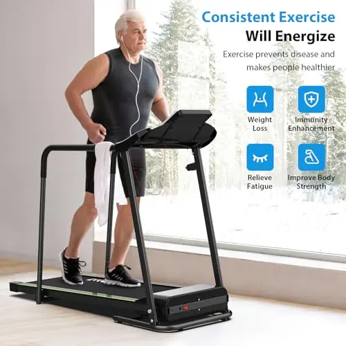 CIIHI Walking Treadmill for Seniors - Foldable Treadmill with Long Handrail and 300 Lbs Capacity - Home Recovery Fitness Exercise Machine with Large LCD Display for Elderly 8