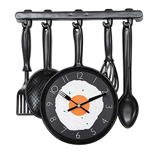 Muellery Kitchen Decorative Frying Pan Wall Mounted Clock with Fried Egg for Dinning Hall Restaurant Café TPCA54336-P