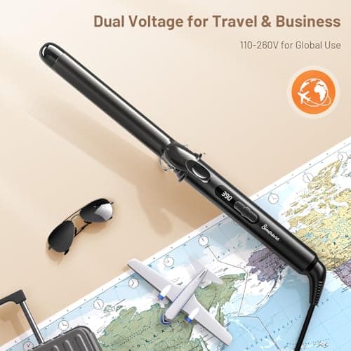 Curling Iron 1 Inch, Long Barrel Ceramic Hair Wand, Fast Heating Hair Curler with 12 Heat Settings with LED Display, Hair Curling Wand Styling and Lasting on All Hair Types, Dual Voltage for Travel 6