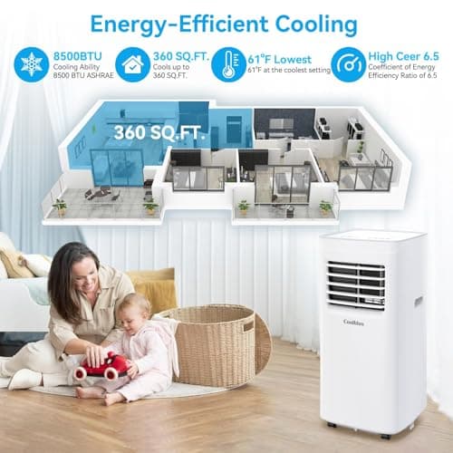 Coolblus Portable Air Conditioners, 8500 BTU portable ac cool up to 360 Sq.Ft, 3 IN 1 with Remote Control, Sleep Mode, Windows kit, White 5