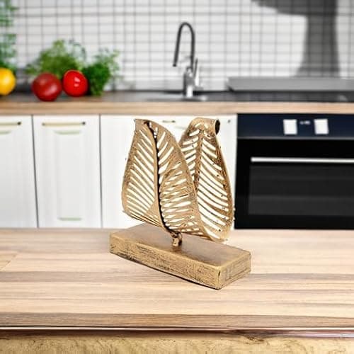 OwlGift Freestanding Modern Napkin Holder with Leaf Design, Tabletop Tissue Dispenser, Countertop Napkin Storage Organizer – Bronze 5