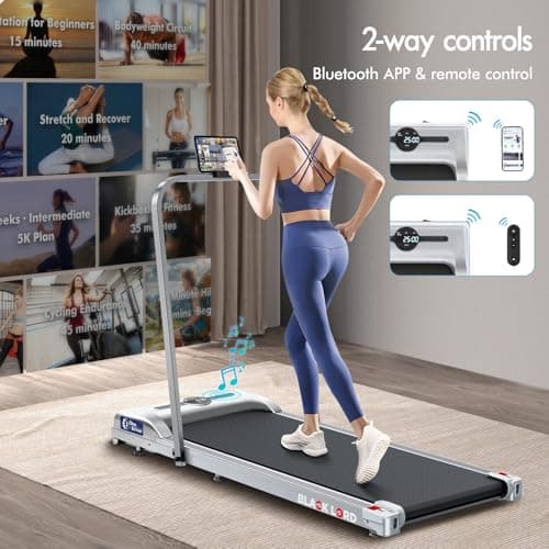 BLACK LORD Walking Pad with Handle Bar, 2.7 HP Quiet Foldable Under Desk Treadmill with Bluetooth Speaker, Portable Running Treadmills for Home, LED Display, App/Remote Control, 330lbs Capacity,Silver 6