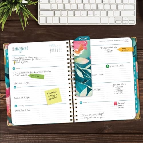 HARDCOVER Academic Year 2025-2026 Planner: (June 2025 Through July 2026) 8.5"x11" Daily Weekly Monthly Planner Yearly Agenda. Bookmark, Pocket Folder and Sticky Note Set (Teal Floral) 7